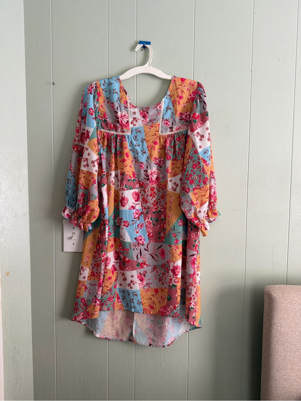 Umgee Floral Patchwork Long Sleeve Shift Dress cottagecore romantic festival - Picture 6 of 14